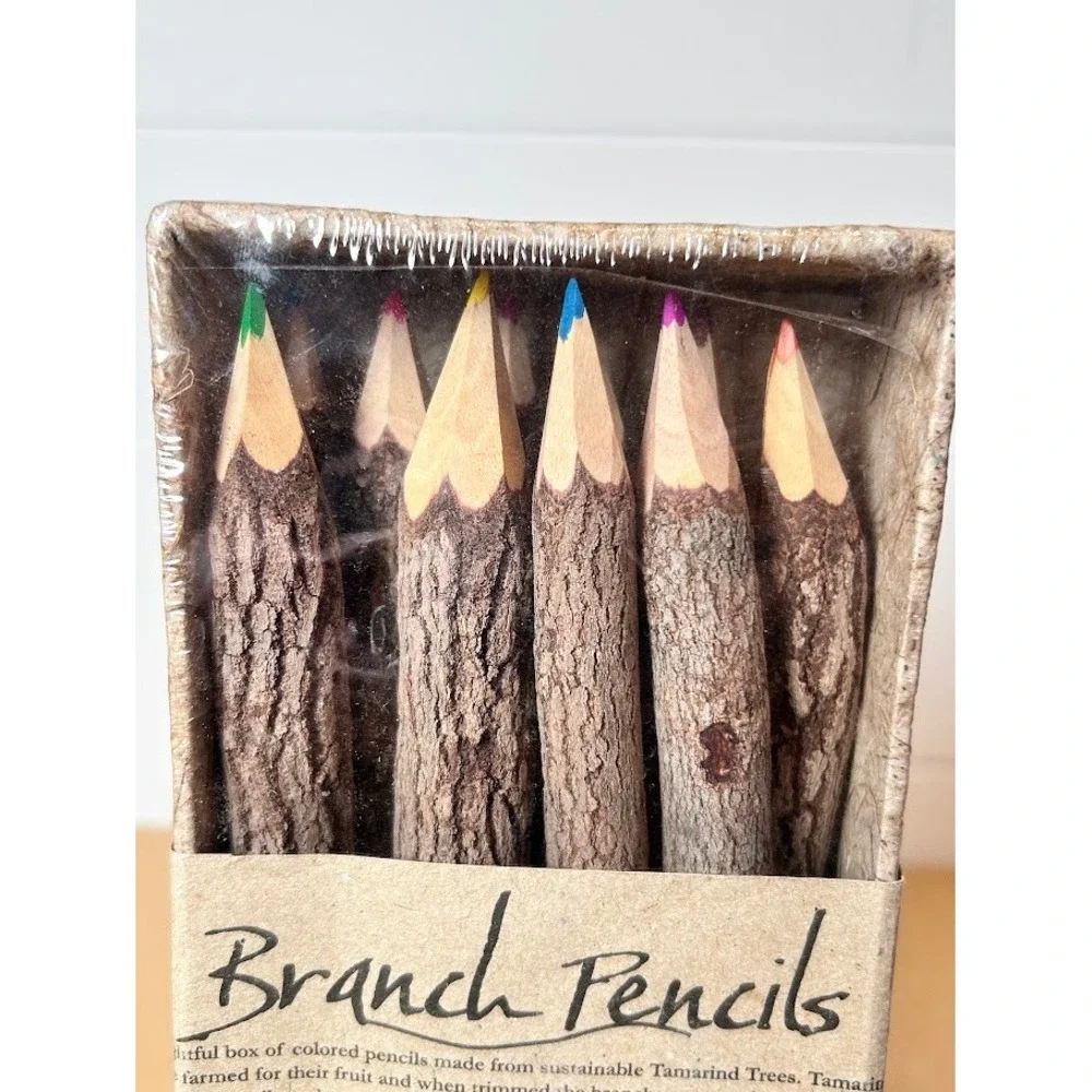 SiamMandalay Set of 10‎ Branch Colored Pencils Sustainable Tamarind Wood Natural